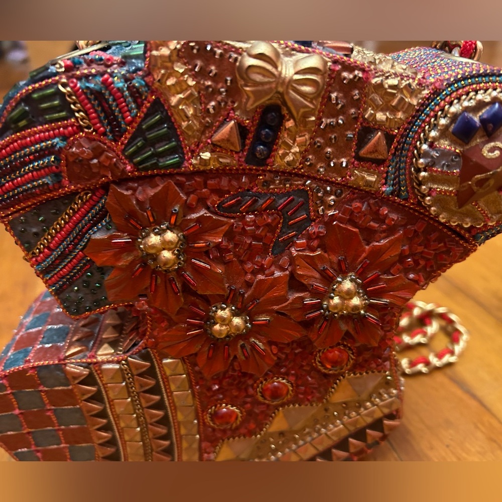 Christmas Stocking Jeweled Beaded Box Purse Clutch Handbag Holiday Unique - Picture 7 of 13
